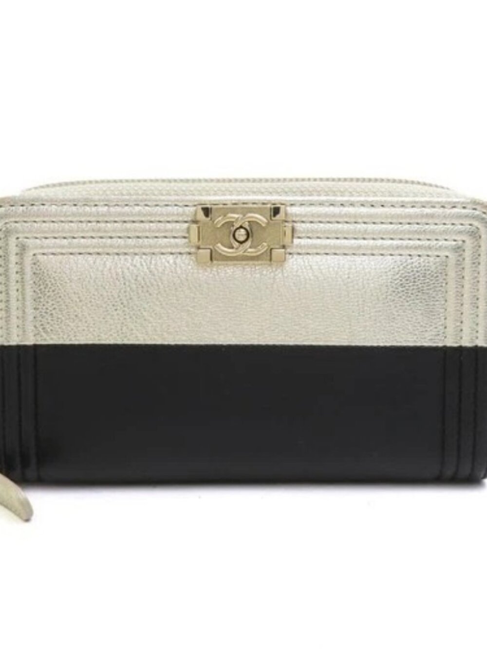 Auth CHANEL Boy Wallet Black/Gold Leather/Goldtone - e62085a
